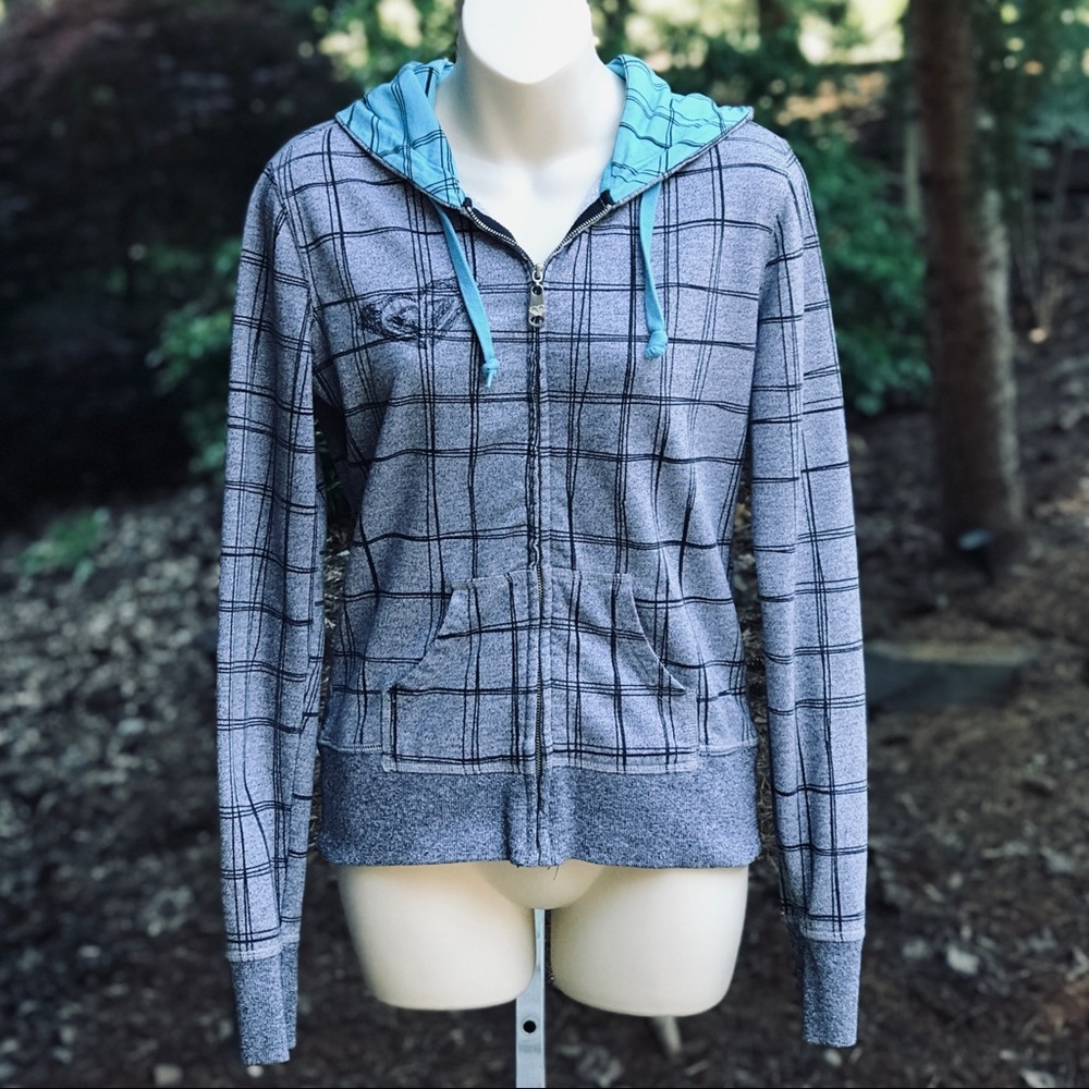 Roxy Gray & Turquoise Zip Front Sweatshirt - M - image 1